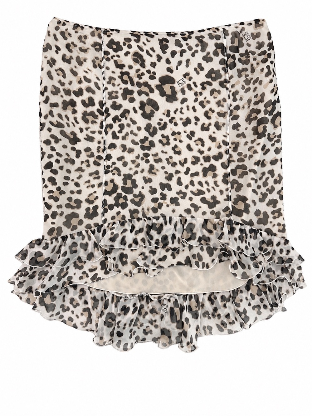 Iceberg Leopard-Print High-Low Ruffle Skirt - White & Black
